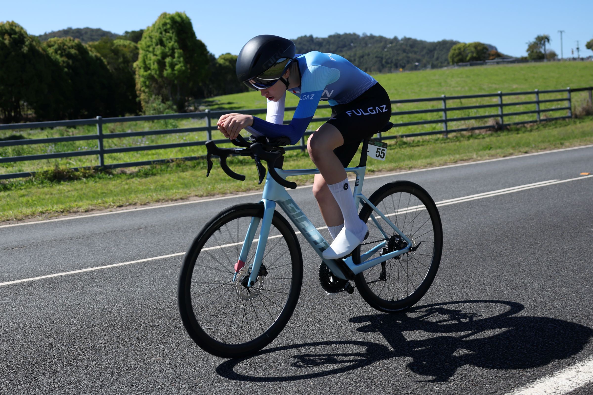 Juliette McDonald (Carnegie Caulfield CC) competes in the under-15 women individual time trial at the 2026 AusCycling Junior & Masters Road National Championships on the Sunshine Coast.